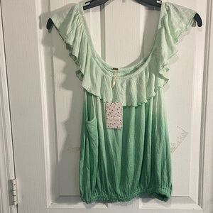 Free People Mint Ombre Ruffle Scoop Tank